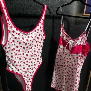 Victoria's Secret Cherry Pattern One Piece - Red and White